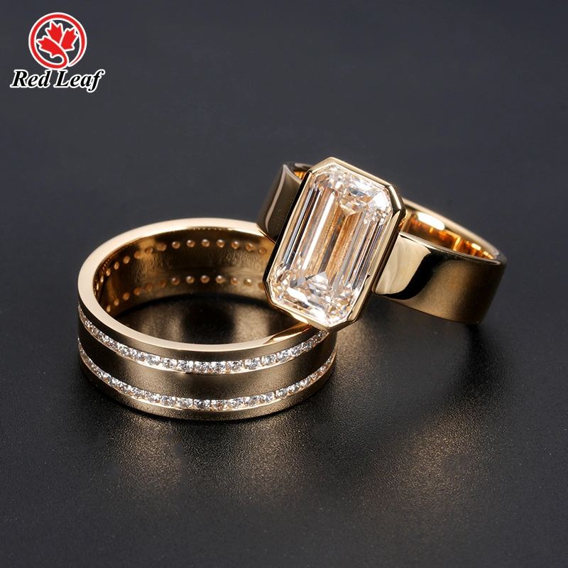 Redleaf 18K Gelbgold Emerald Cut Labor -Diamantring -Paar Eheringe CVD Diamond Schmuckhersteller Hersteller 1