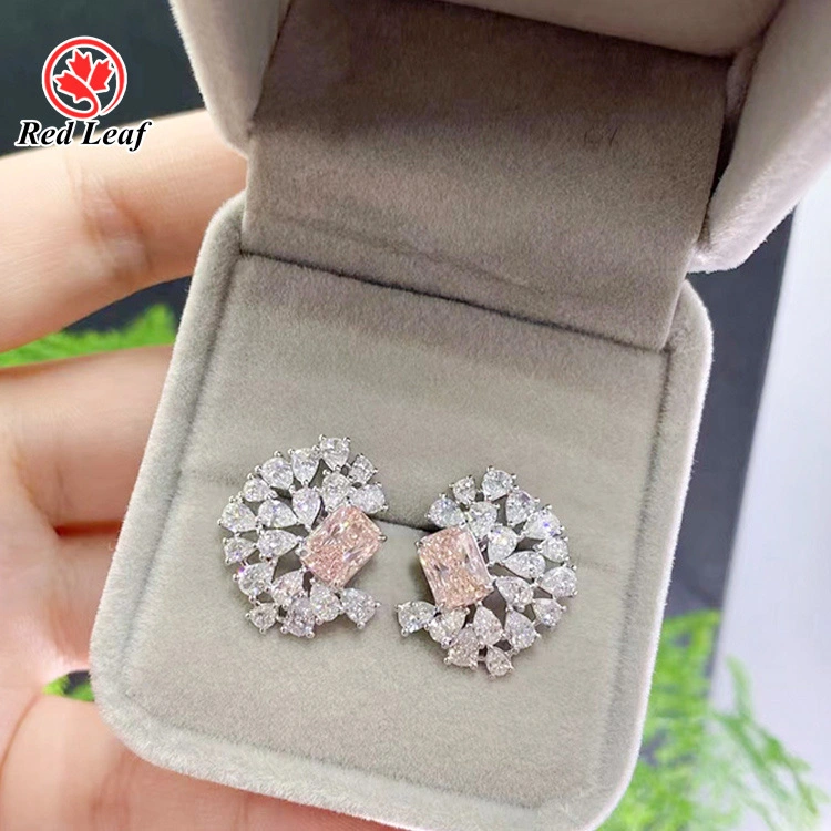 Redleaf IGI Certified 18k Gold de oro blanco Rosa & Pendientes de diamantes de laboratorio blanco CVD Fabricantes de joyas de diamantes de diamantes 1