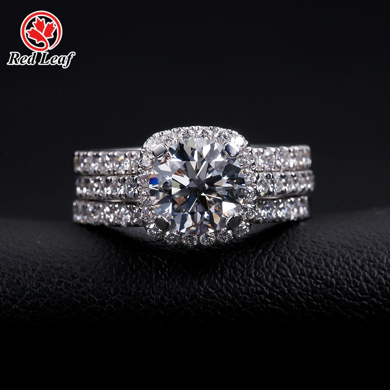 14 كيلو أبيض الذهب 2.04CT D VVS1 Round Cut Lab Diamond Ring مجموعة خواتم خطوبة مخصصة Rings-Redleaf 1