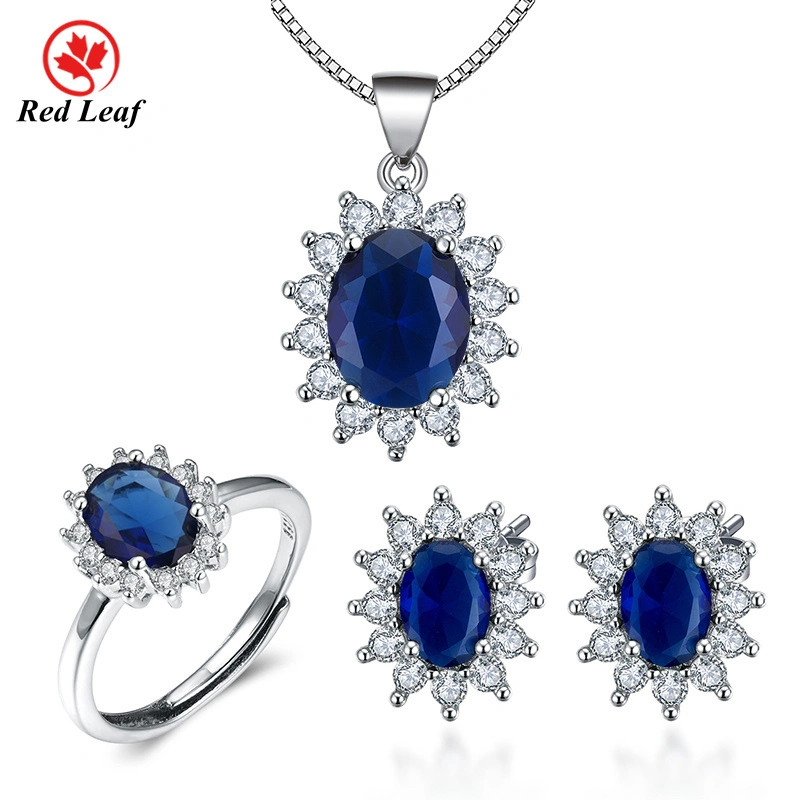 Redleaf 18K Lab Grown Sapphire Jewelry Set Sunflower Diamond Design For Wedding 1