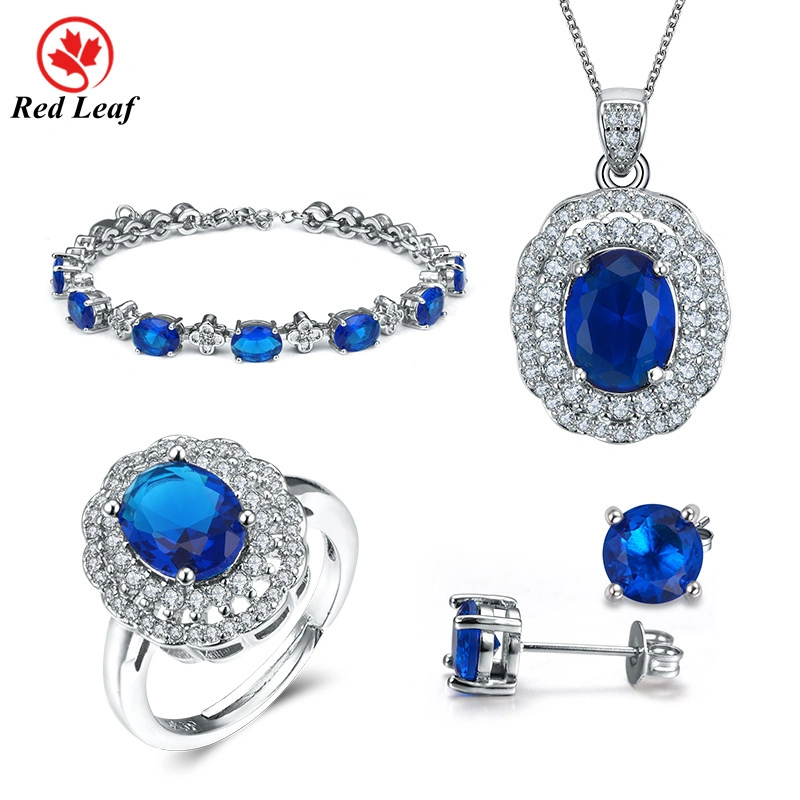 Redleaf 18K GRC -zertifiziertes Labor Sapphire mit Moissanite Diamond Schmucksets 1