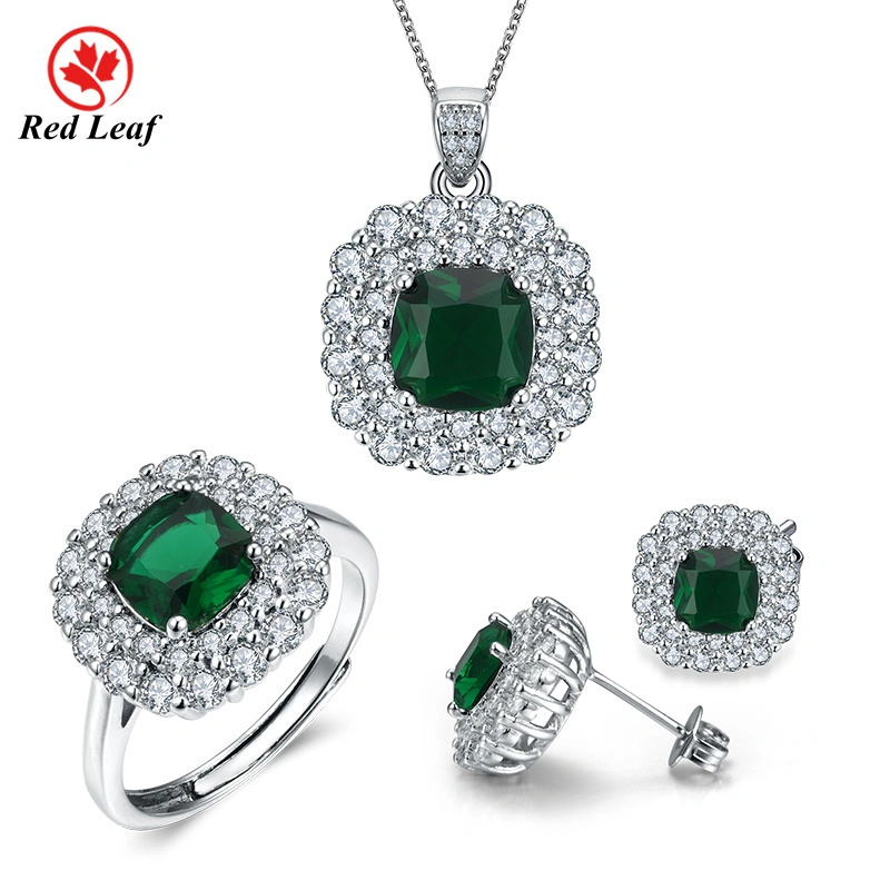 Redleaf Lab Grown Emerald Cushion Cut 18k con juegos de joyas de diamantes cultivados en laboratorio 1