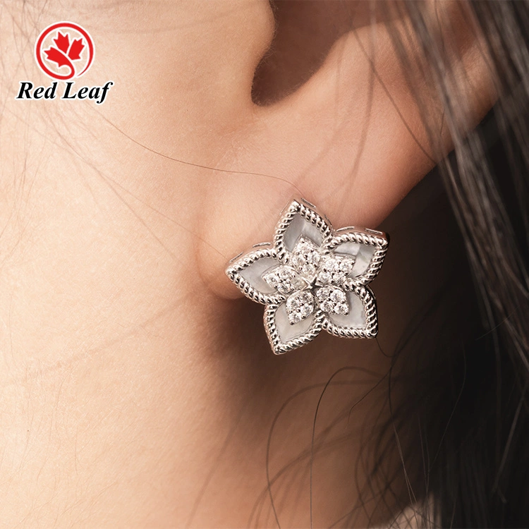Redleaf عالي الجودة شكل زهرة 925 الفضة Moissanite مسمار أقراط 1