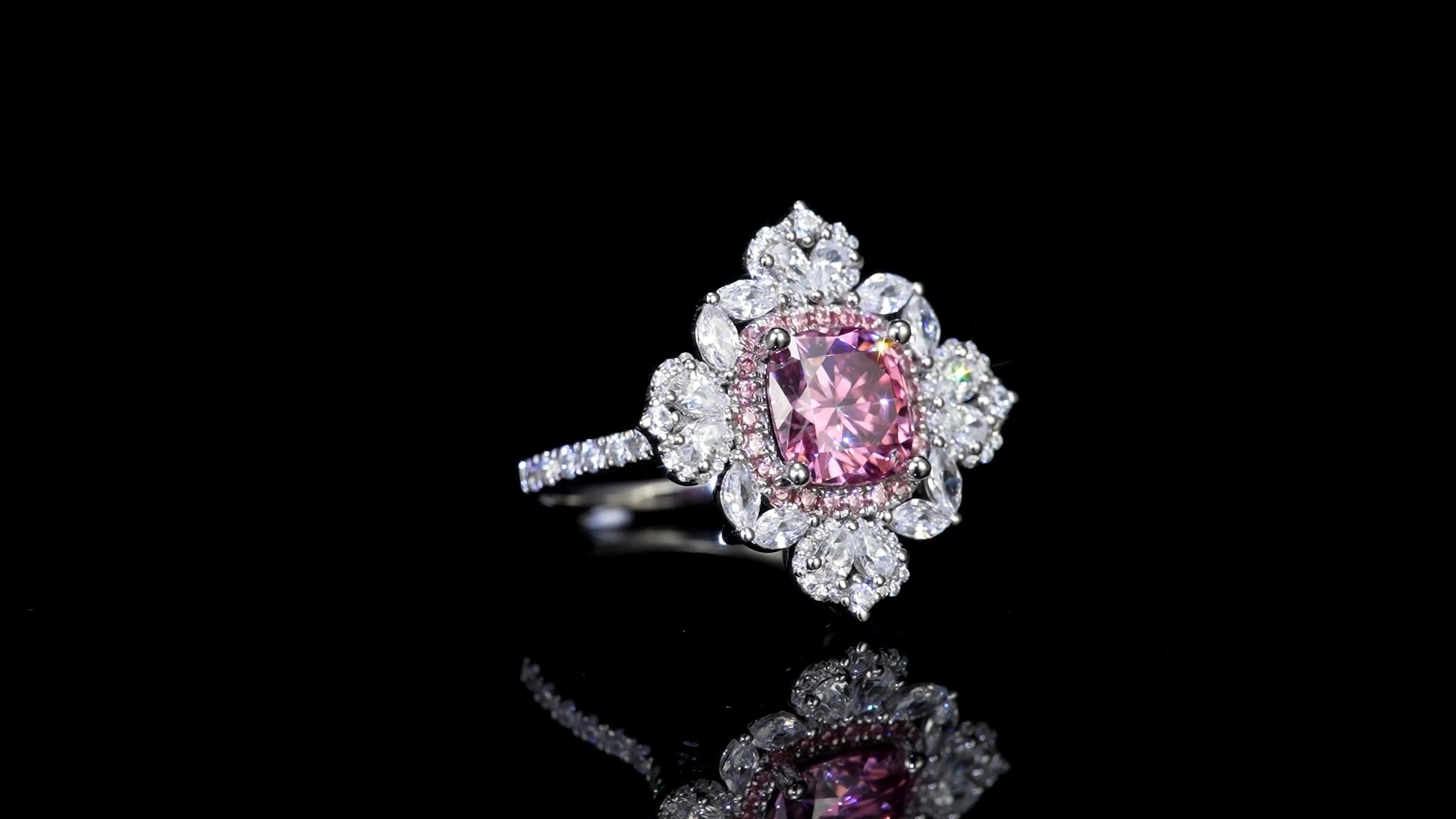 Redleaf 18K White Gold 2CT Cushion Cut Pink Color Moissanite Engagement Rings Custom Lab Made Jewelry 1