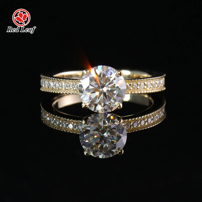 Customized 10K Yellow Gold Round Cut Lab Moissanite Engagement Ring Custom Lab Made Jewelry-Redleaf 1