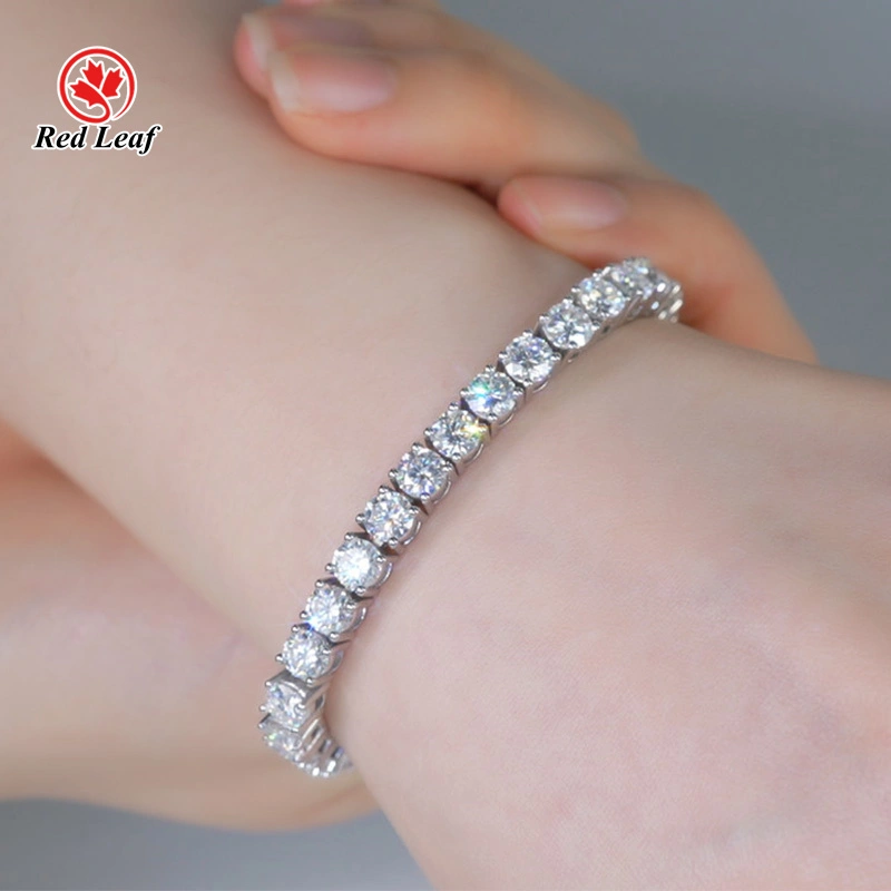 18k Gold White D VVS Corto redondo MOISSANITE PULSELABLE DE PRILLETA DEL TENIS 1