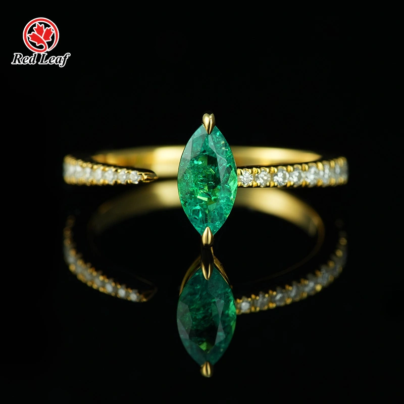 Redleaf 18K Yellow Gold Marquise Cut  Lab Grown Emerald Ring Custom Lab Grown Engagement Rings 1