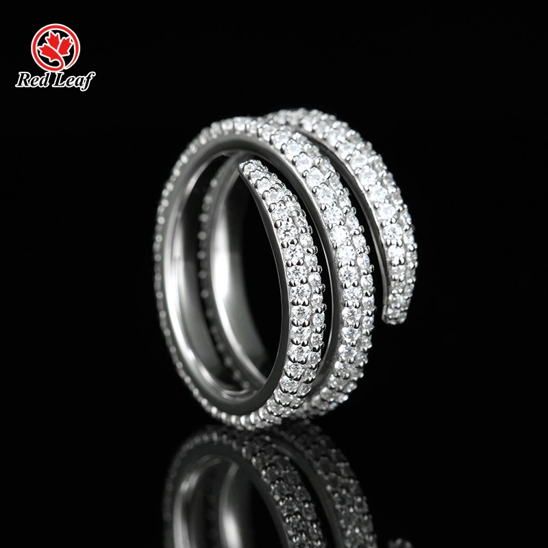 10k Bobinas de moissanita de oro blanco Anillo de tendencia Spiral Spring Round Pave Banda de compromiso personalizado Anillos de rojo 1