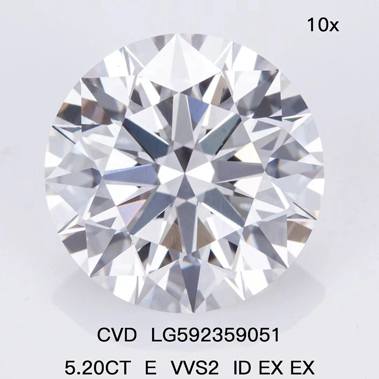 Redleaf Igi GIA شهادة Diamonds Loos Lab Diamond 5.2Ct E VVS2 HPHT CVD Round Lab Grown Diamond 1