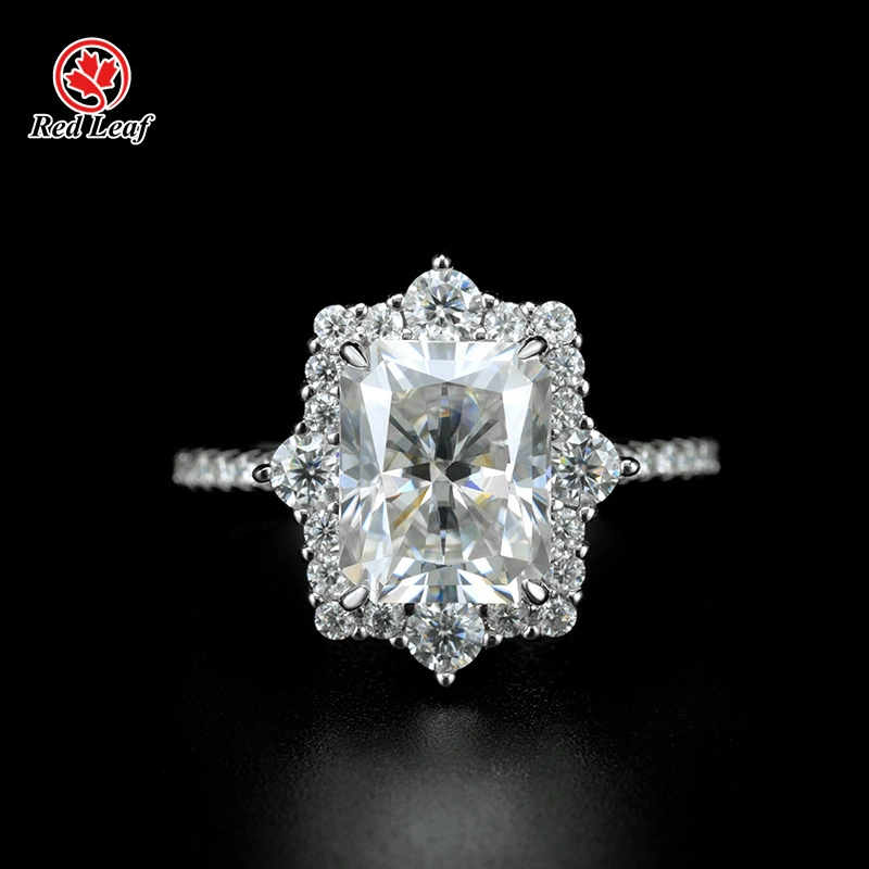 Anillo de moissanita de corte radiante 5ct 5ct con color GRA VVS D Color de 18K Blancos Anillo de compromiso de oro Laboratorio personalizado 1