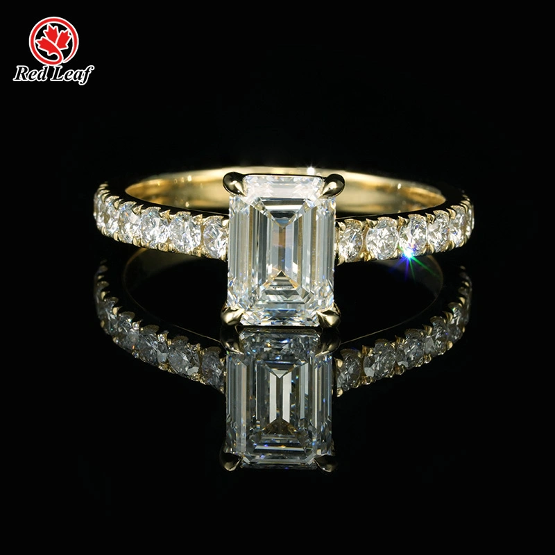 Redleaf 14K oro amarillo 1.50ct f vvs2 esmeralda cortado Igi gia laboratorio anillo de diamantes cultivados cvd joyería de diamantes fabricantes 1