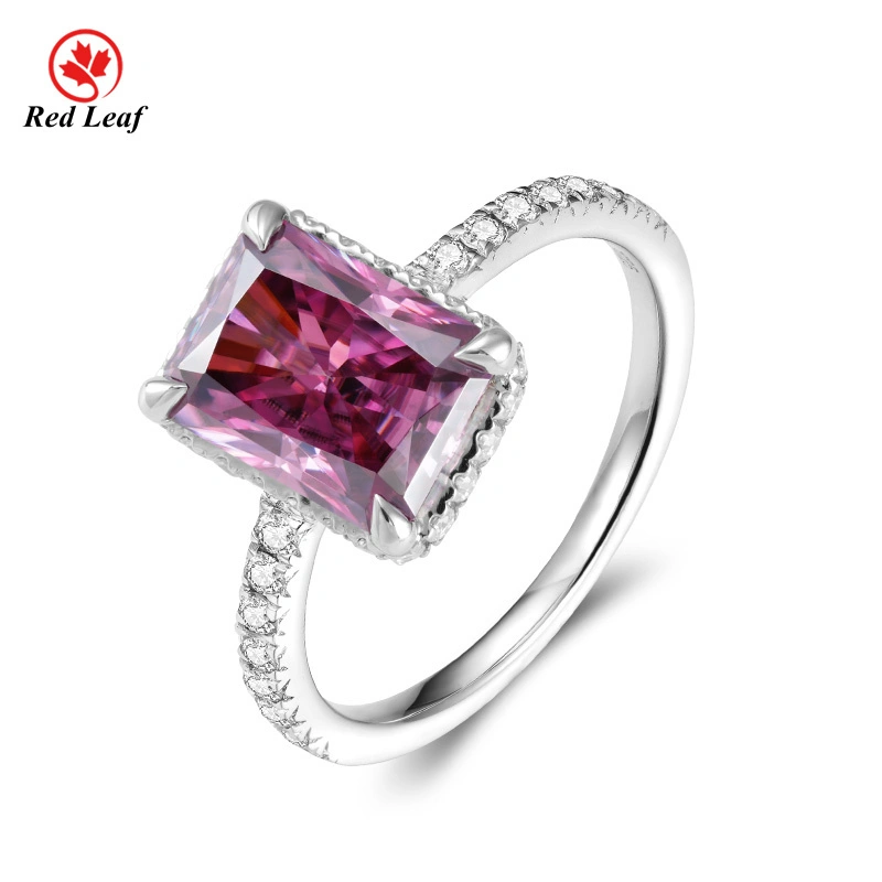 Anillos de compromiso cultivados en laboratorio personalizado 2CT VVS1 925 Silver Radiant Cut Moissanite Ring Gra Certificado-Redleaf 1