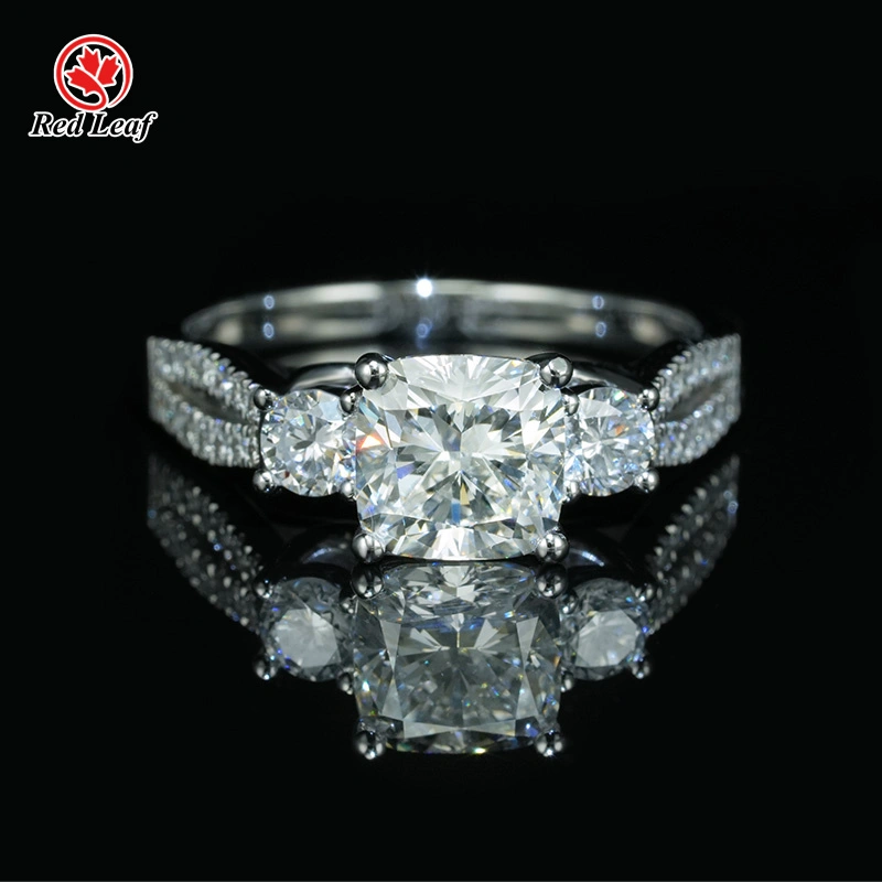 Redleaf Custom 1.51CT E VVS2 10K White Gold Cushion Lab Grown Diamond IGI Certified Wedding Rings 1