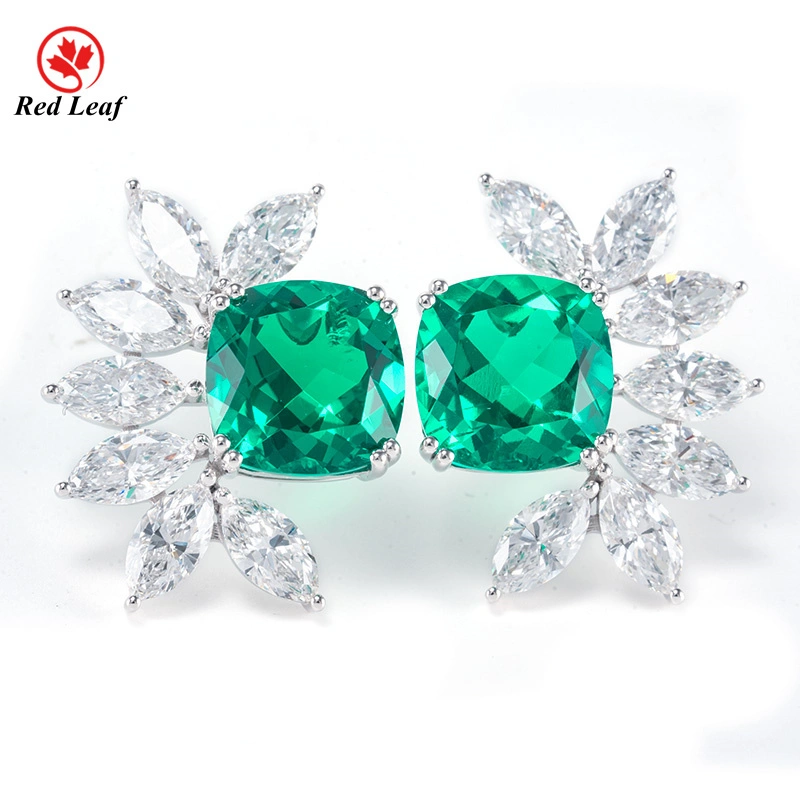 Redleaf 3.988ct Cushion Cut Lab نمت أقراط الزمرد 14K الذهب الأبيض 1