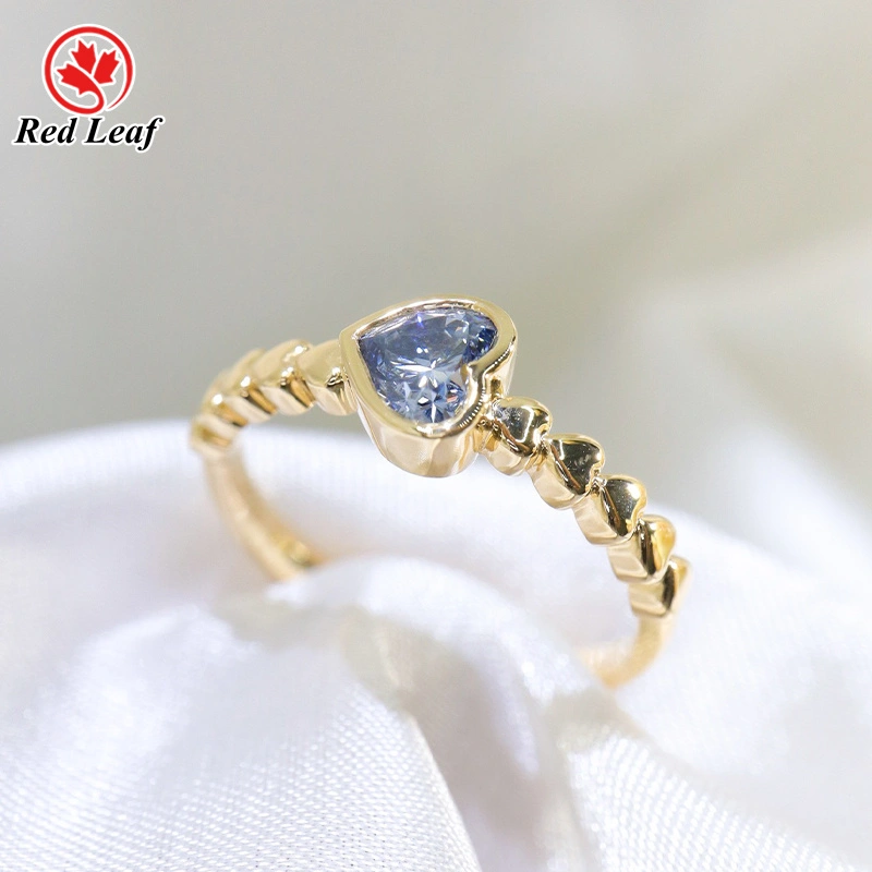 Redleaf 18k Yellow Gold 0.45CT Blue Heart Cut CVD HPHT Lab Grown Diamond Rings Engagement Wedding Rings 1