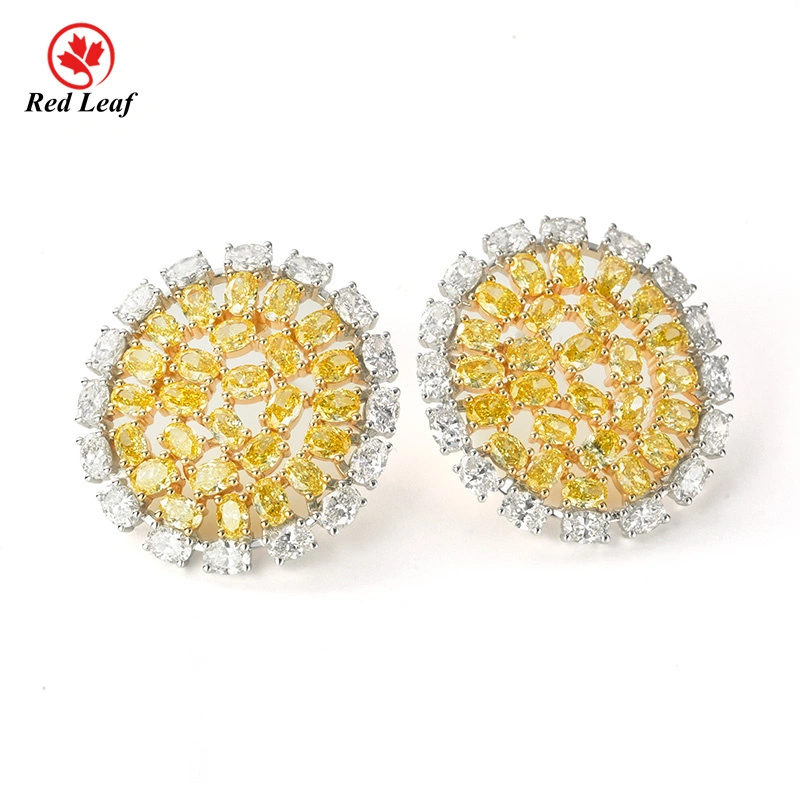 Redleaf 14K White Gold Oval Shape Yellow Color Lab Grown Diamond Stud Earrings Lab Grown Diamond Jewelry Manufacturers 1