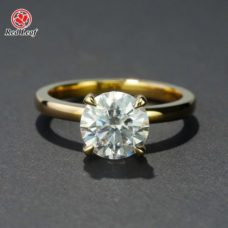 Custom Lab Make Schmuck 14k Gelbgold Runde geschnitten D VVS1 Moissanit Ehering-Rotblatt 1
