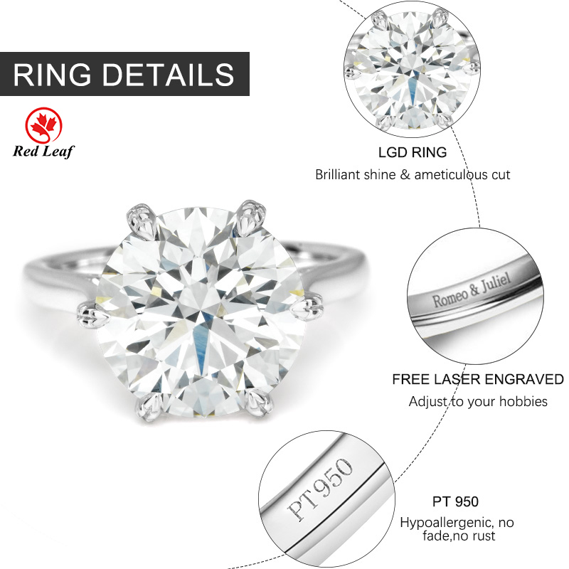 IGI zertifiziert 5.22CT D VVS2 ROUND LAB ZURÜCK DIMAMOND RING FÜR 4 Klauen PT950 Engagement Ehering Custom Labor Diamond Ring-Rotblatt 7