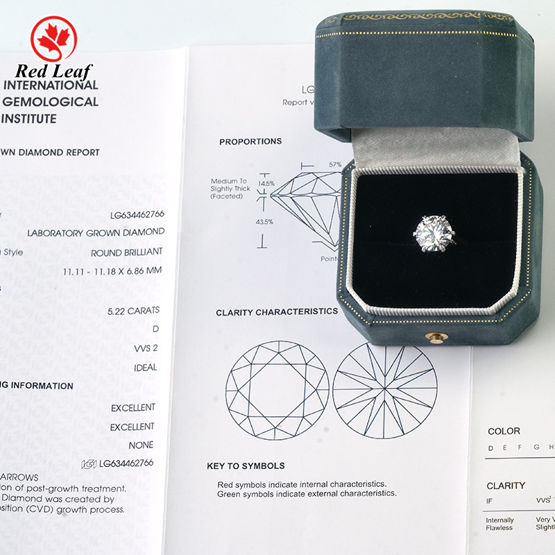 IGI zertifiziert 5.22CT D VVS2 ROUND LAB ZURÜCK DIMAMOND RING FÜR 4 Klauen PT950 Engagement Ehering Custom Labor Diamond Ring-Rotblatt 4