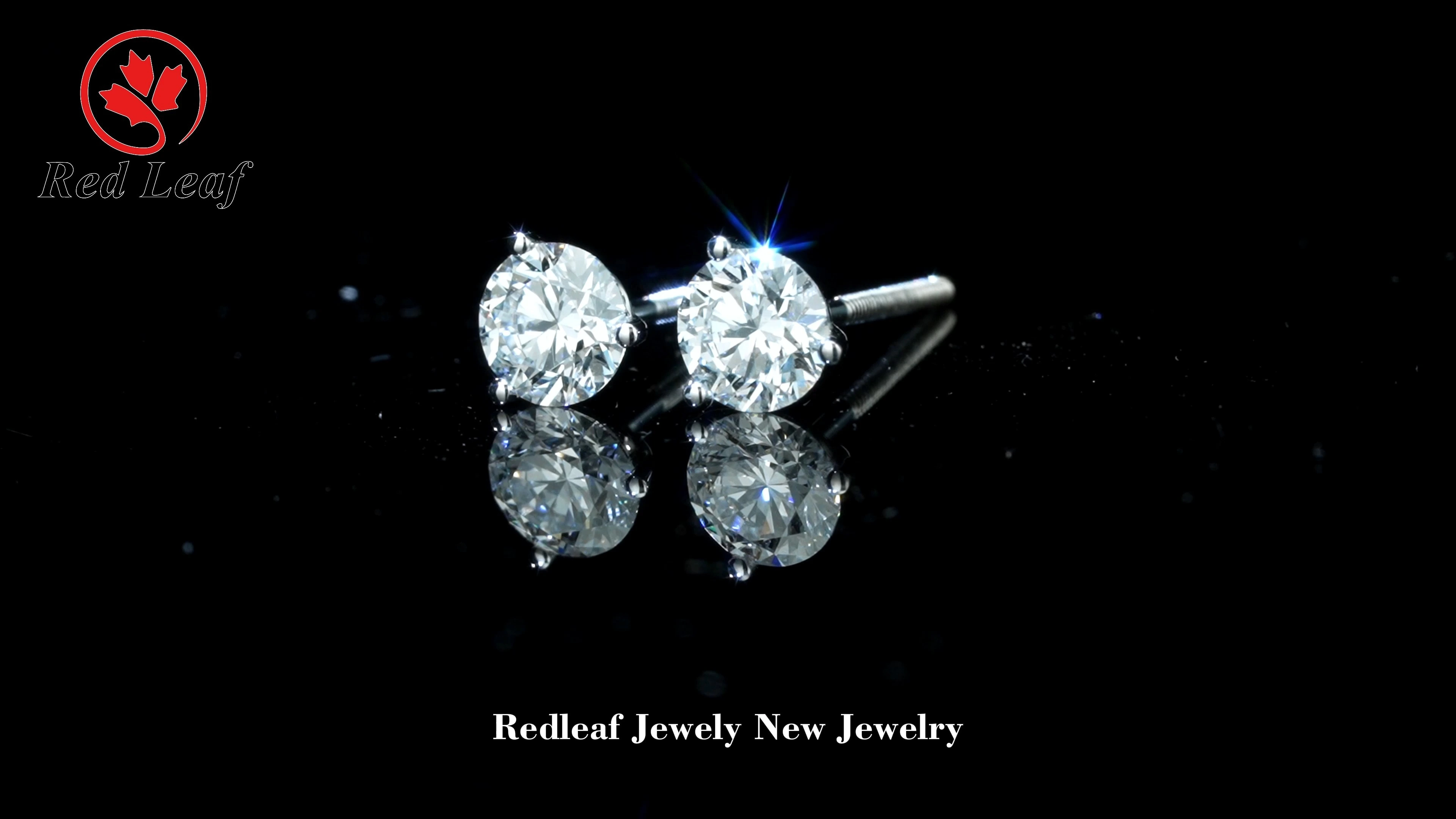 Redleaf 3 Prongs 14K White Gold Lab Grown Diamond Earring 1CT 2CT 3CT Round D VVS1 IGI Stud Earrings Cvd Diamond Jewellery Manufacturers 1