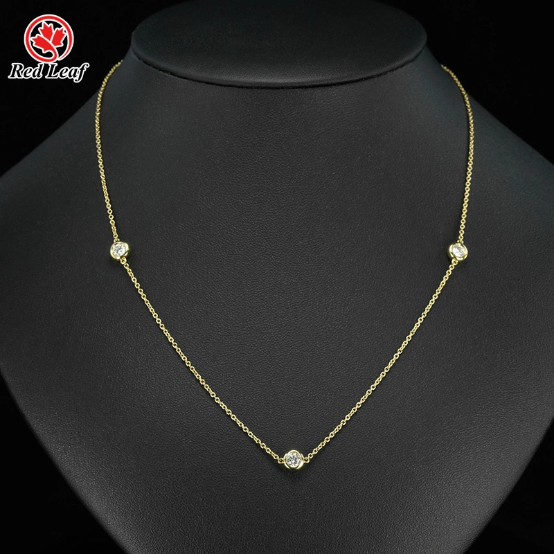 18K Yellow Gold Round Cut Lab Grown Diamond Pendant Necklace D VVS1 Custom Lab Diamond Chain-Redleaf 1