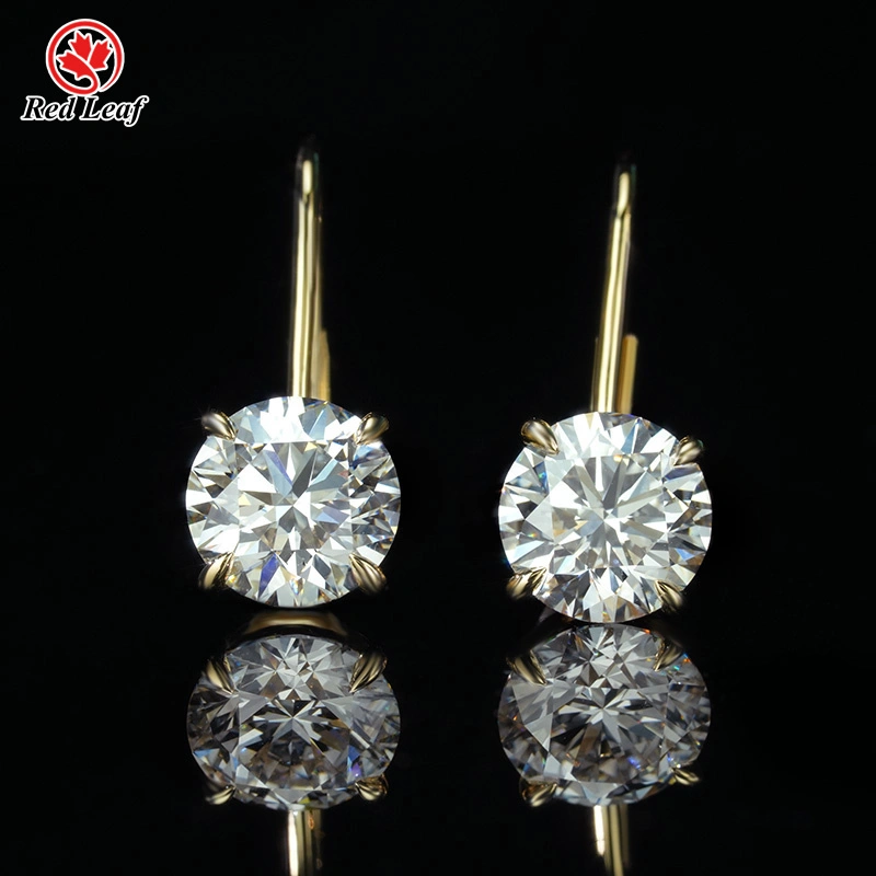 Redleaf 2CT Round D VVS1 14K Yellow Gold Lab Grown Diamond Earrings Hoop Earring IGI Certificate Custom Lab Made Jewelry 1
