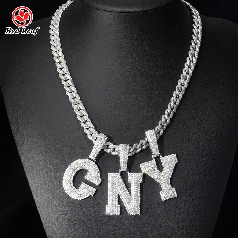 Redleaf Custom Initial Letter Pendant D VVS Moissanite 18K White Gold Hiphop Cuban Chain 1