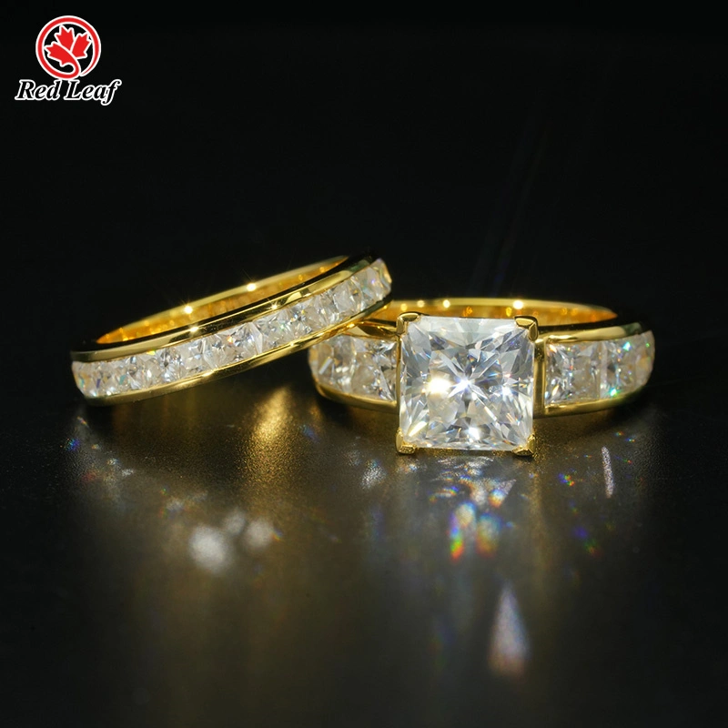 Redleaf 3CT Prinzessin Cut 10k/14k/18K Gelbgold Labor Labor -Diamant -Paar Ringe Custom Labor -Verlobungsringe ausgebaut 1