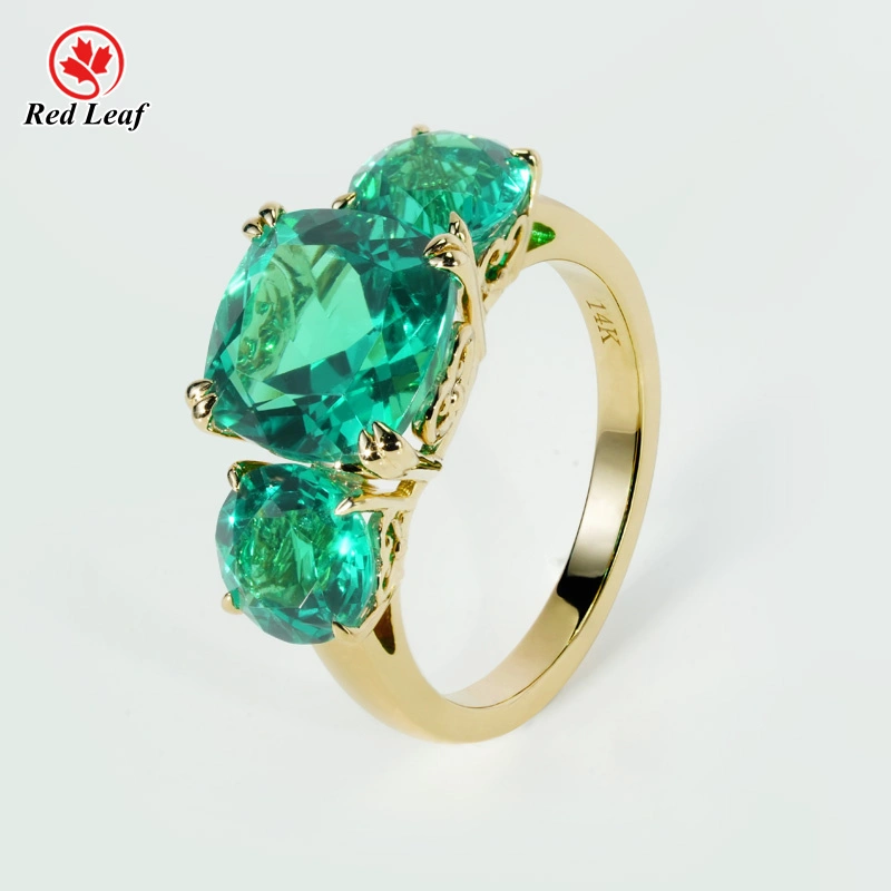 Redleaf 10k/14k/18K Gelbgold Kissen geschnitten Labor Emerald Ring CVD Diamantschmuck Hersteller 1