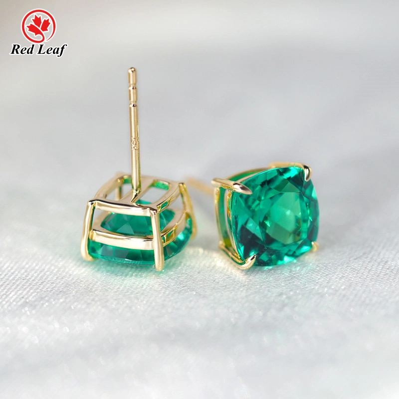 Redleaf 10k/14k/18k Gelbgold Kissen geschnitten 2CT Labor Emerald Ohrringe Custom Lab MAUDE JUDER 1