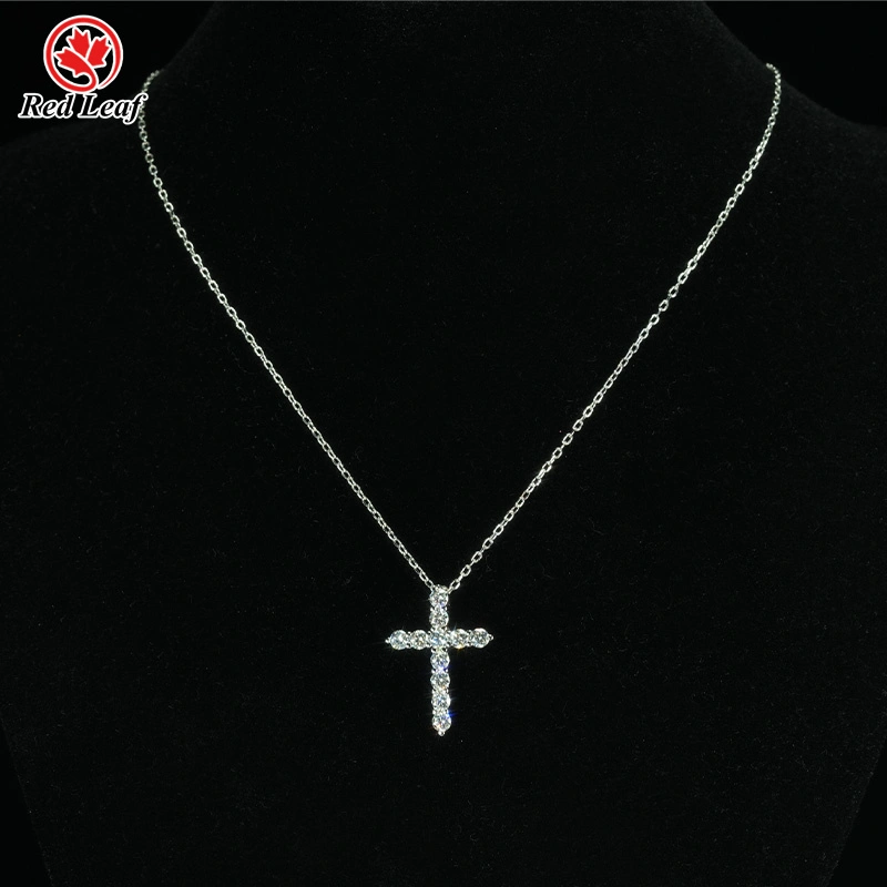 Redleaf Round Cut 14k 18k Weiß Gold Kreuz Anhänger Labor angebautes Diamant Halskette CVD Diamantschmuck Hersteller 1