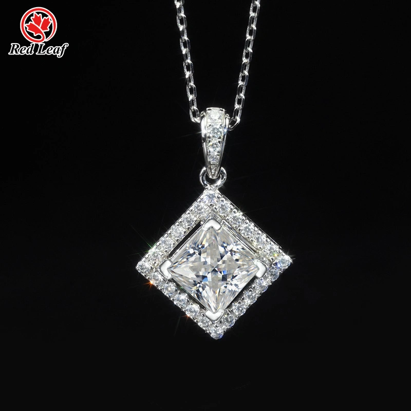 10K 14K 18K White Gold Princess Cut 1CT 2CT 3CT Pendant  Lab Grown Diamond Necklace Cvd Diamond Jewellery Manufacturers -Redleaf 1