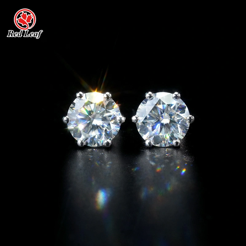 Redleaf 2CT Round Schnitt 6 Klaue 10K 14K 18K Weißgold Moissanit Ohrringe Custom Lab Made Schmuck 1
