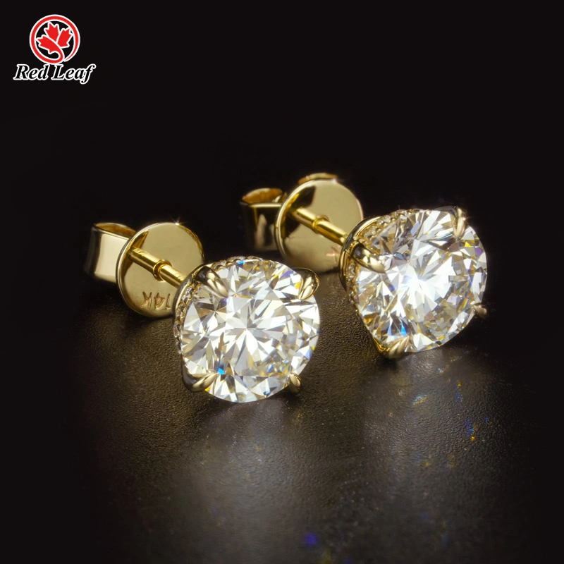 14K Yellow Gold 1CT 2CT 3CT Round Cut Lab Grown Diamond Stud Earrings IGI Certified Cvd Diamond Jewellery Manufacturers-Redleaf 1