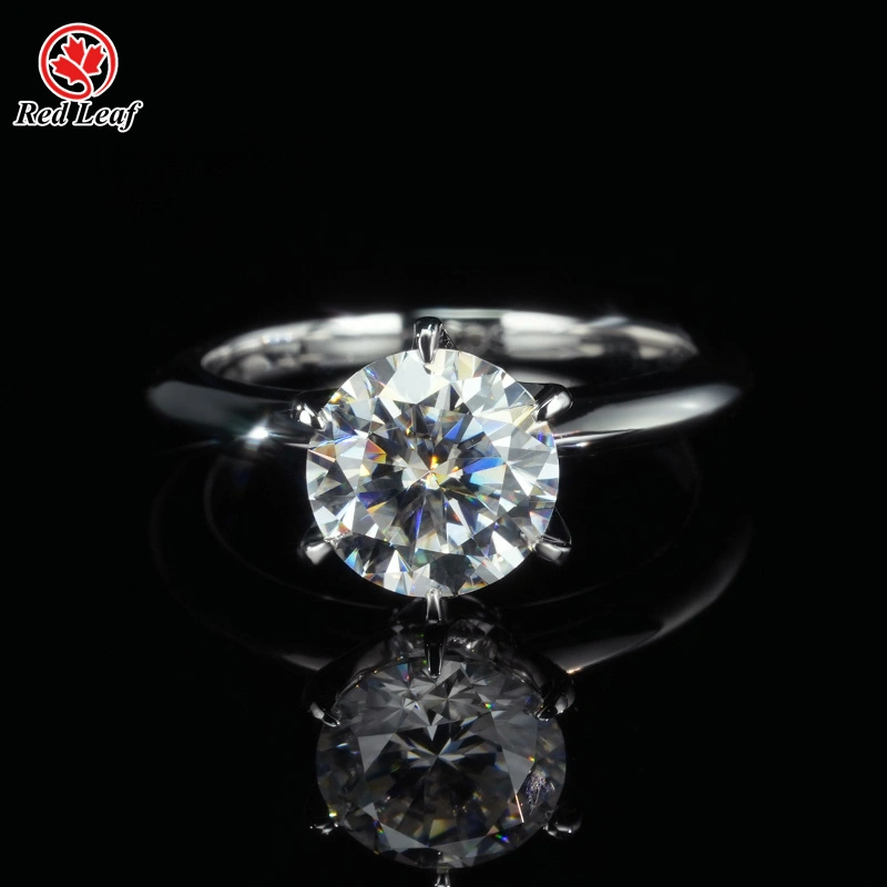 Anillo de compromiso de moissanita de corte redondo de 1CT, 2CT y 3CT, en plata 925, oro blanco de 10K, 14K y 18K, con certificación GRA, hecho a medida en laboratorio - Redleaf 1