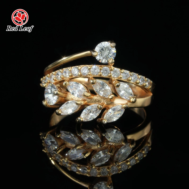10K 14K 18K Yellow Gold Marquise Cut & Round Cut  Lab Grown Diamond Ring Custom Lab Diamond Engagement Rings-Redleaf 1