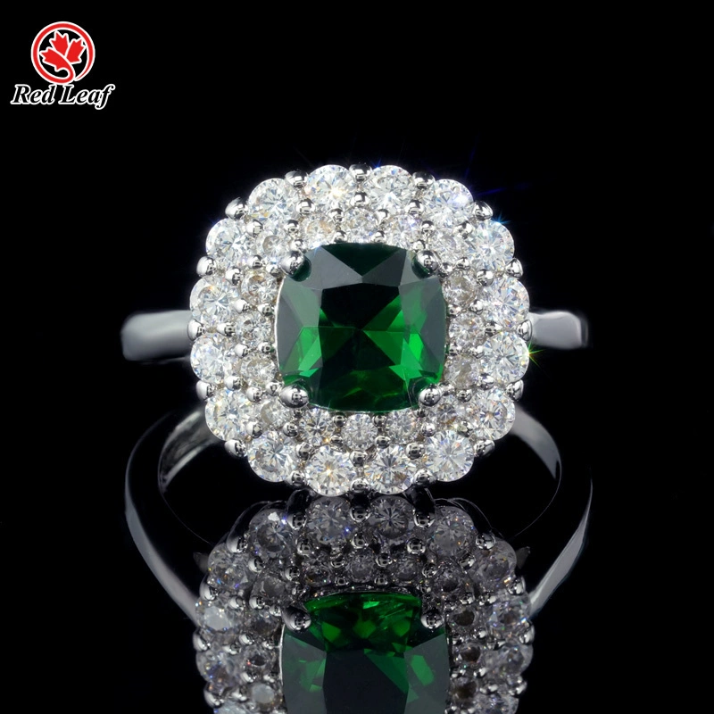 Cushion Cut  10K 14K 18K White Gold 2CT Lab Grown Emerald Engagement Ring Custom Lab Made Jewelry-Redleaf 1