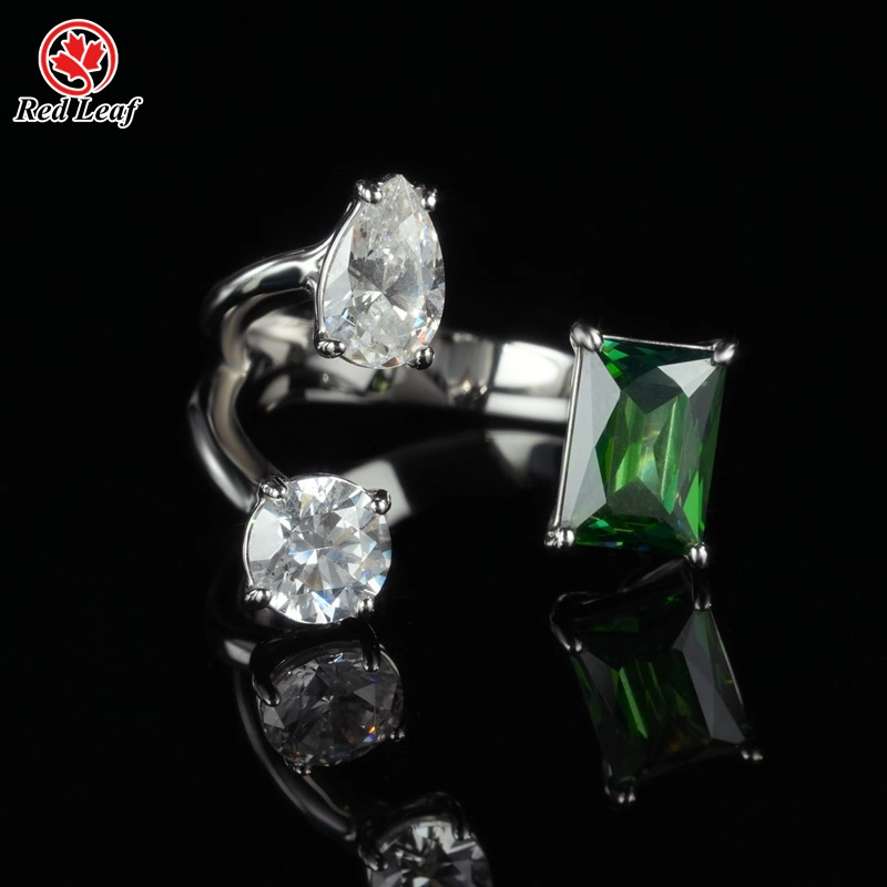 2CT Emerald Cut Lab Grown Emerald Ring 10K 14K 18K White Gold Pear Cut & Round Cut Moissanite Ring -Redleaf 1