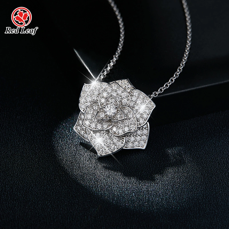 10K 14K 18K White Gold Round Cut VVS GRA Certificate Moissanite Rose Shape Necklace Custom Lab Made Jewelry -Redleaf 1
