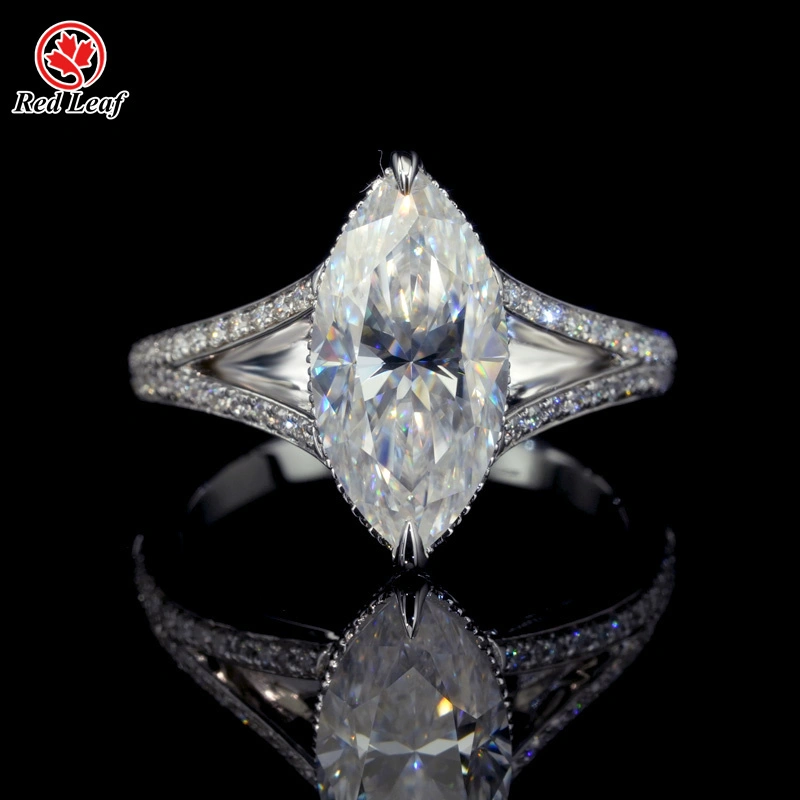Marquise Cut 10K 14K 18K White Gold Moissanite Custom Lab Grown Engagement Rings-Redleaf 1
