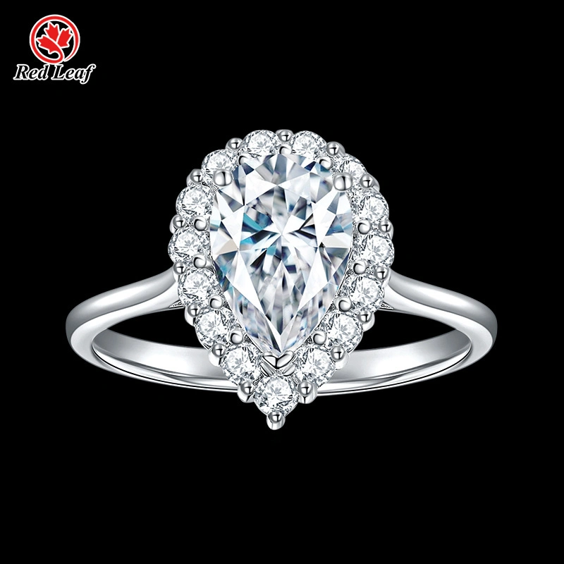 Anillo de compromiso con moissanita Redleaf de 1,5 quilates en plata 925 con corte de pera, oro blanco de 10 quilates y 14 quilates. 1
