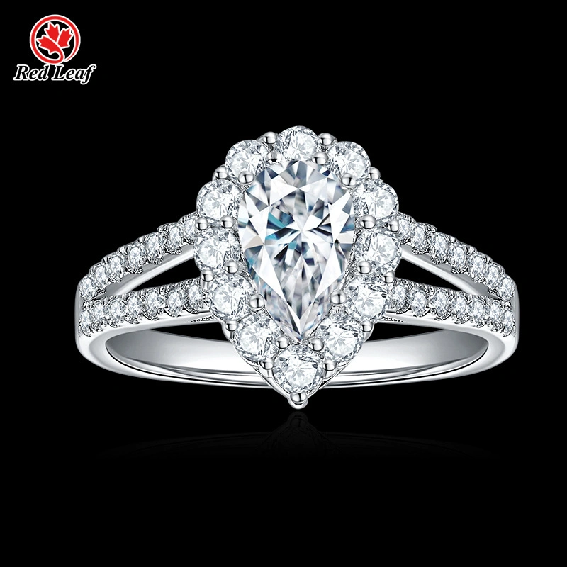 Birnenschliff 1 Karat 925 Splitter 10K 14K 18K Weißgold Moissanit Ring Individueller Verlobungsring - Redleaf 1