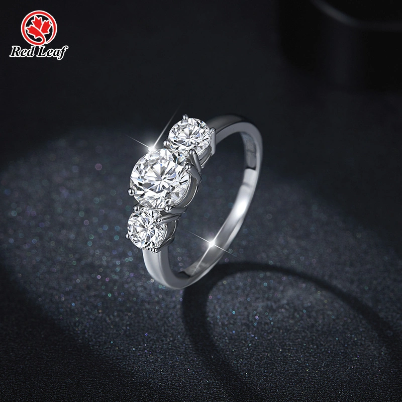 1ct Round Cut 3 Stones 925 Sliver 10K 14K 18K White Gold Moissanite Ring -Redleaf 1