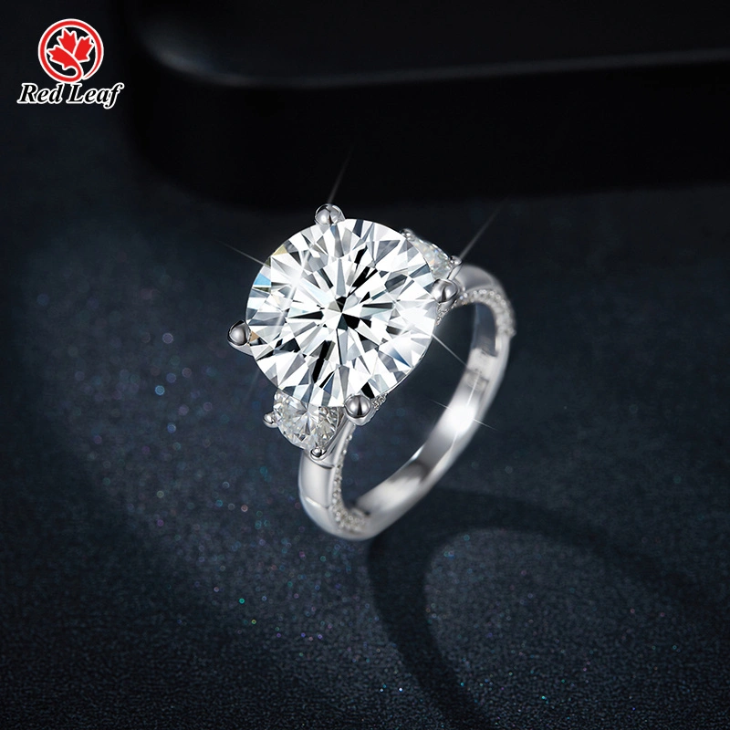 8CT Round Cut Three-stone Ring 925 Sliver 10K 14K 18K White Gold Moissanite Engagement Ring -Redleaf 1