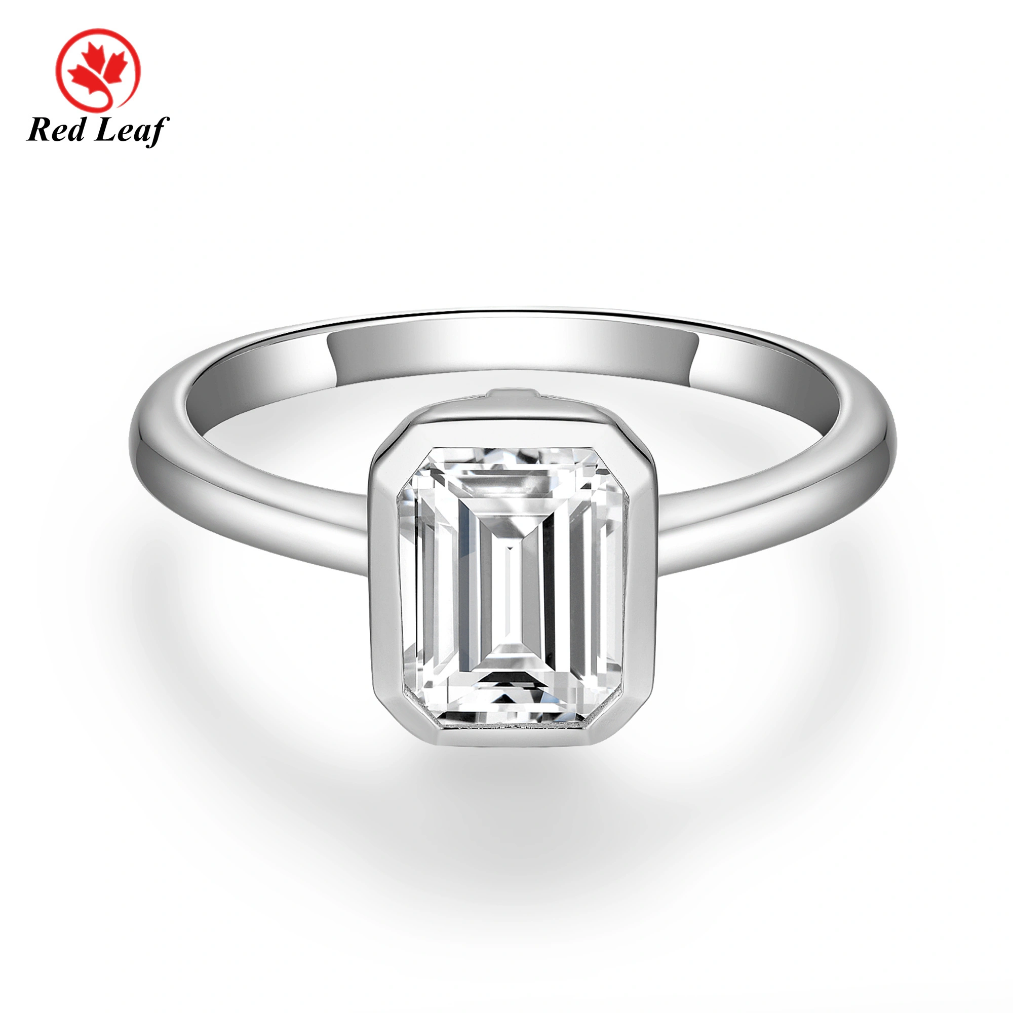 2CT Emerald Cut 925 Sliver 10K 14K 18K White Gold Moissanite Engagement Ring  -Redleaf 1