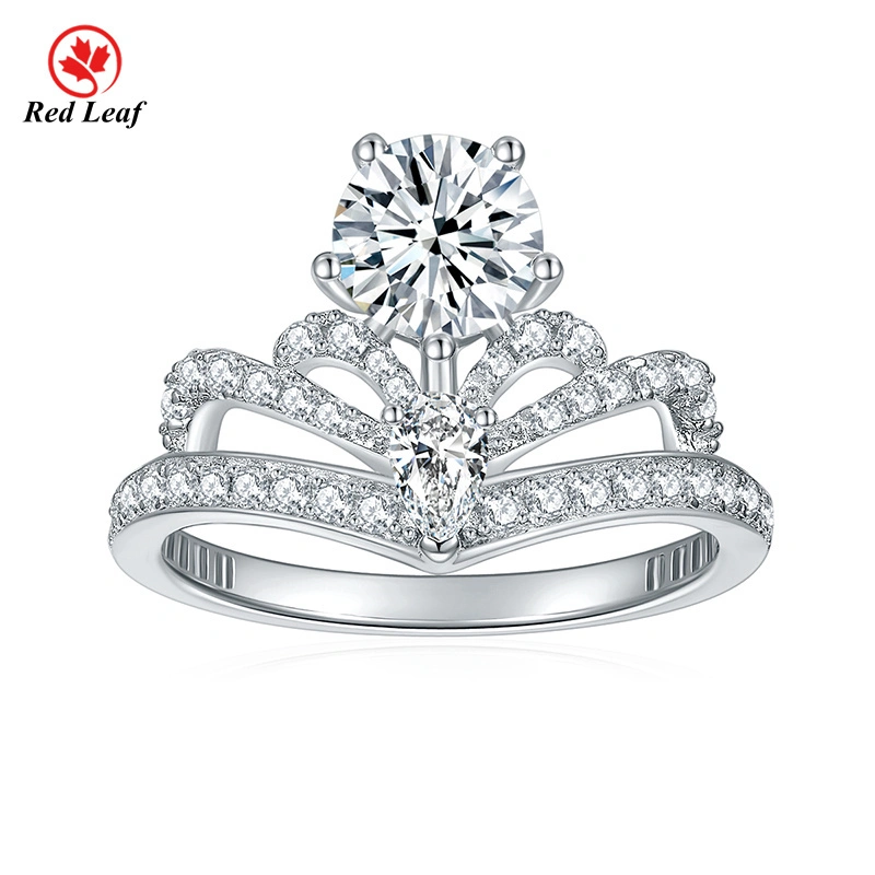 1ct Round Cut 925 Sliver 10K 14K 18K White Gold Crown Moissanite Ring  -Redleaf 1