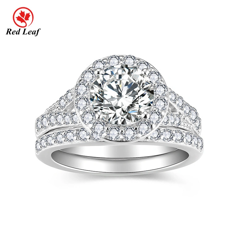 925 Sliver 10K 14K 18K White Gold 1.5ct Round Cut Moissanite Ring Sets  -Redleaf 1