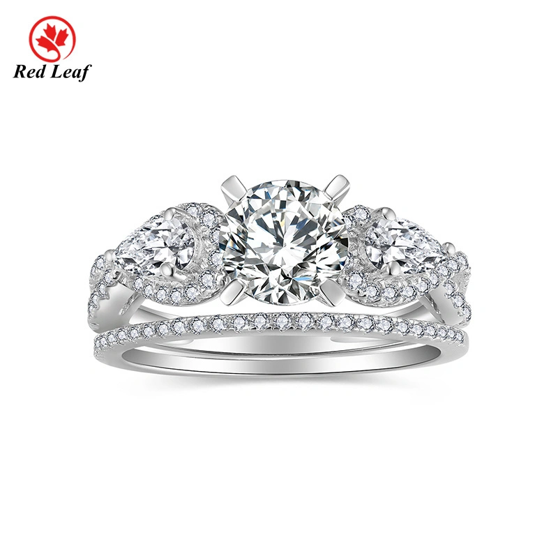 925 Sliver 10K 14K 18K White Gold 3 Stones 1ct Round Cut Moissanite Ring -Redleaf 1