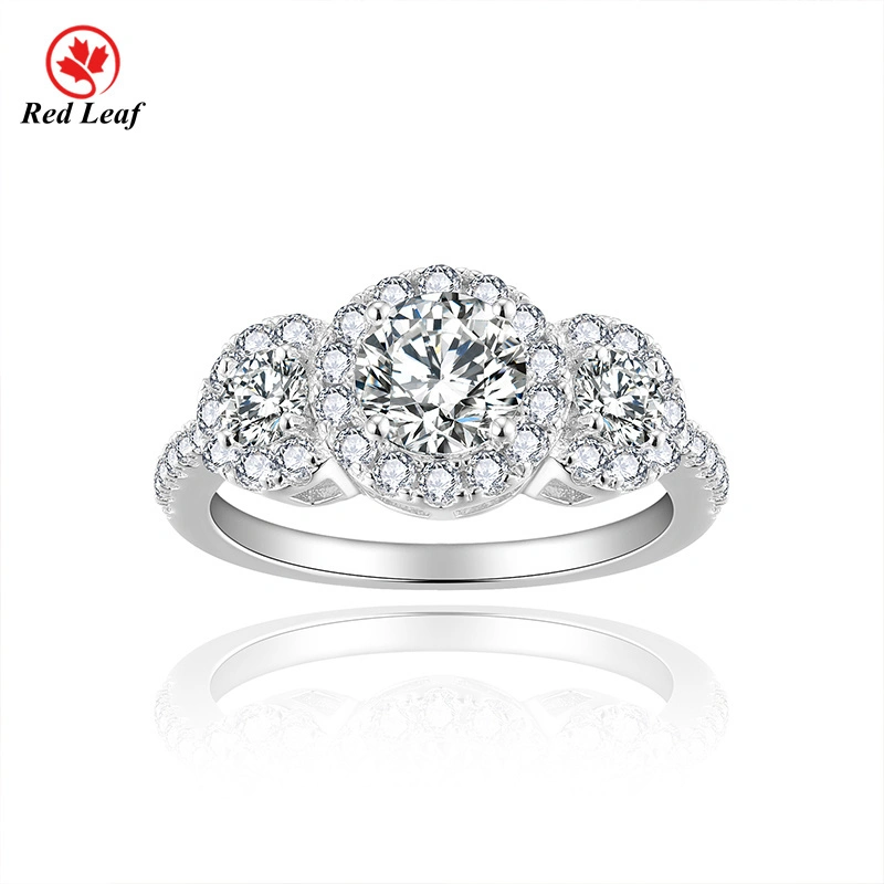 3 Stones 0.8ct Round Cut 925 Sliver 10K 14K 18K White Gold Moissanite Engagement Ring -Redleaf 1