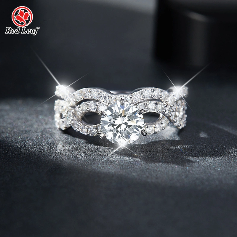 1ct Round Cut 925 Sliver 10K 14K 18K White Gold Moissanite Ring Set Pavé Band -Redleaf 1